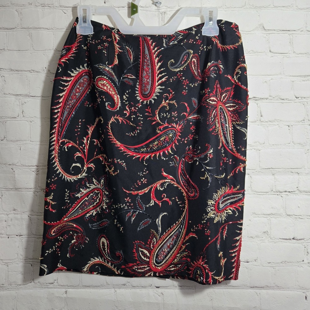 Vtg 90s Y2k Beaded Silk pencil skirt moody paisley Sz 8 Whimsygoth FairyGrunge